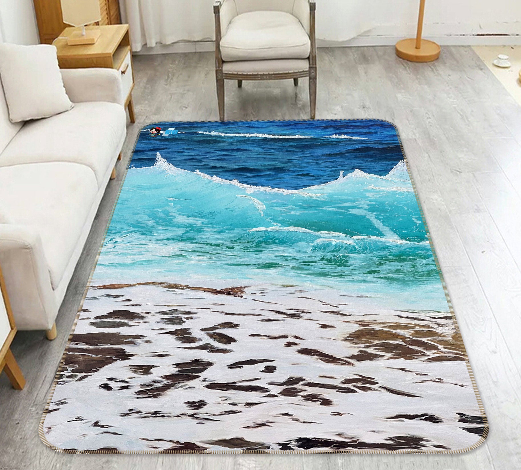 3D Seaside Wave 9718 Marina Zotova Rug Non Slip Rug Mat