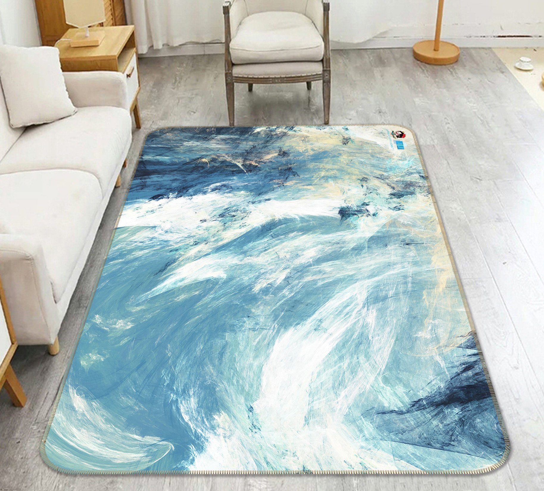 3D Light Blue Vortex Painting 12 Non Slip Rug Mat Mat AJ Creativity Home