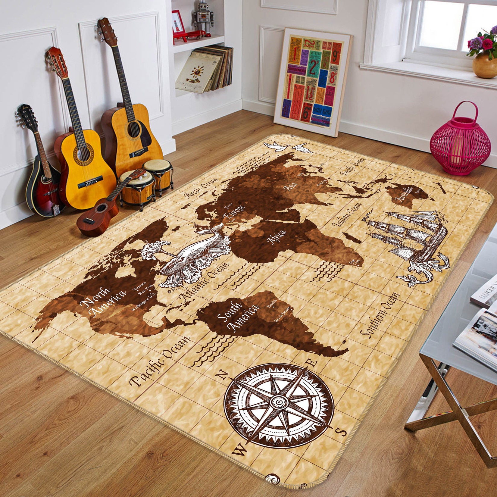 3D Towering Valley 320 World Map Non Slip Rug Mat