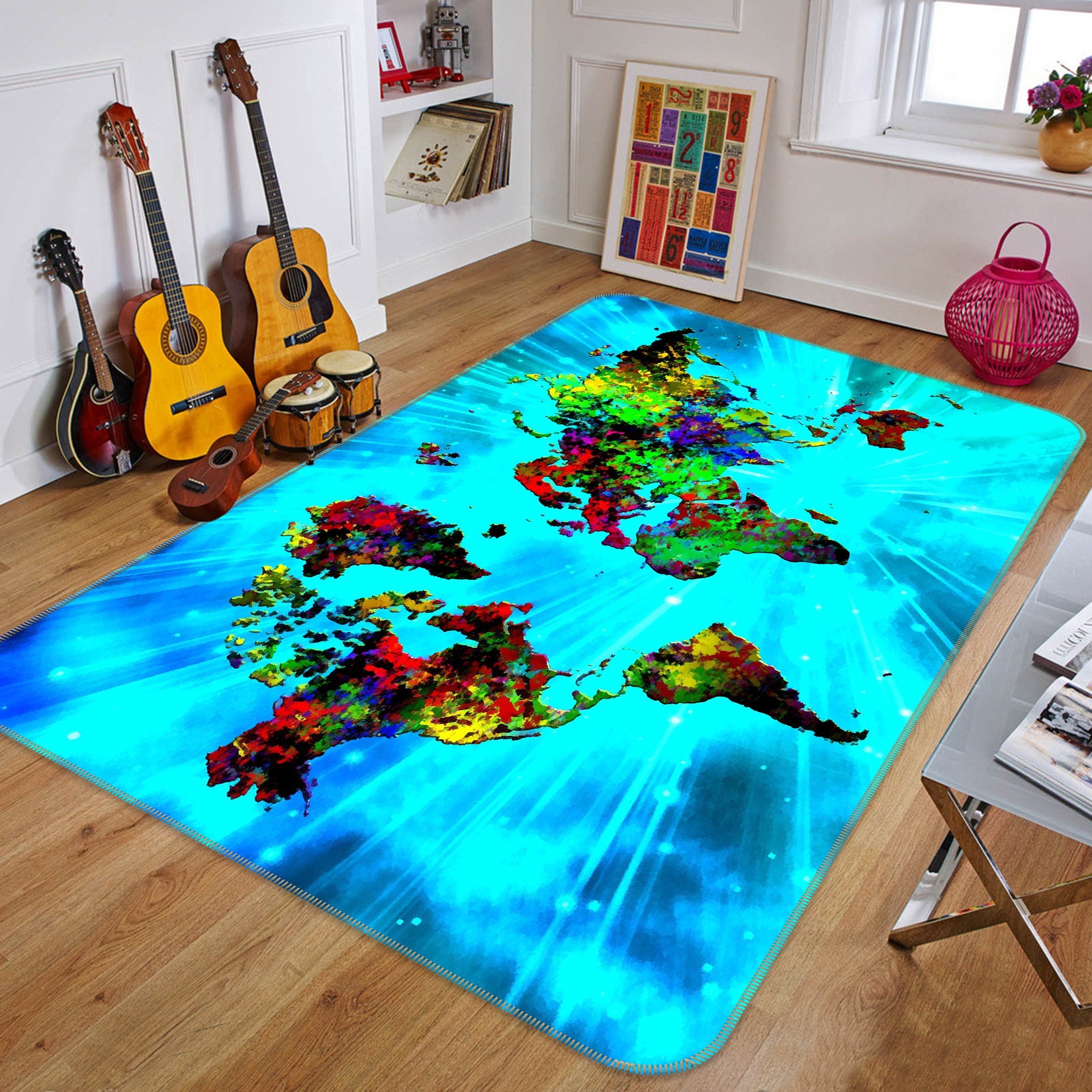 3D Wonderland 283 World Map Non Slip Rug Mat