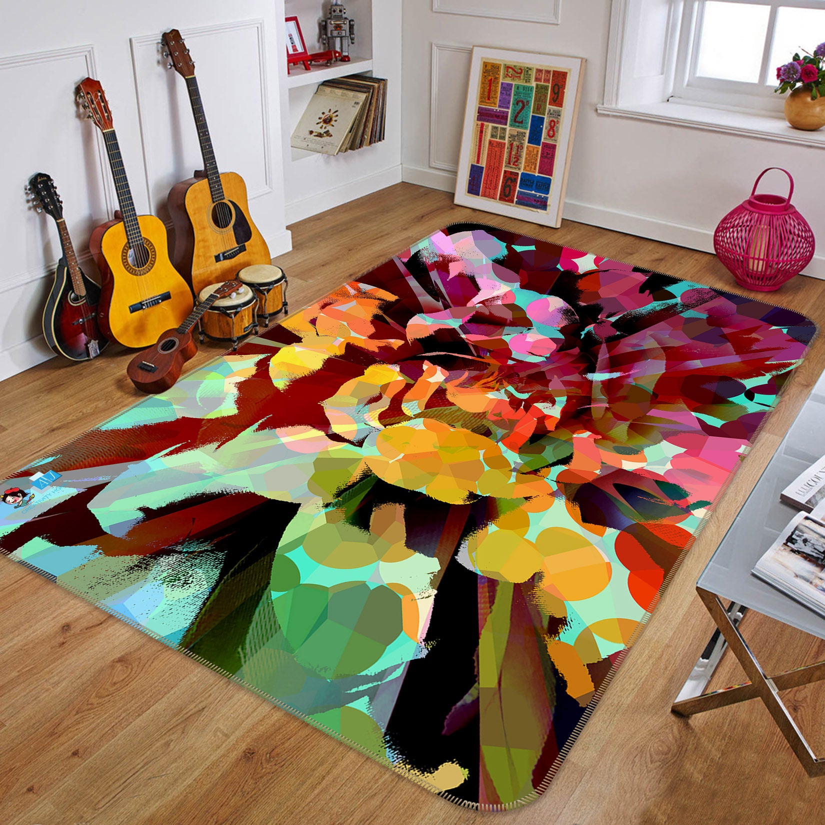 3D Colored Flowers 19156 Shandra Smith Rug Non Slip Rug Mat