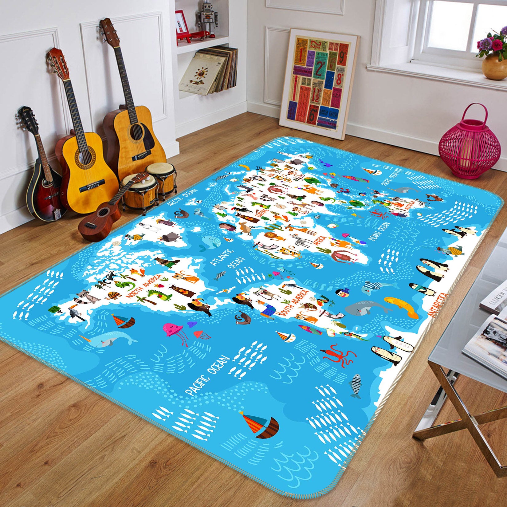 3D Animal Park 269 World Map Non Slip Rug Mat