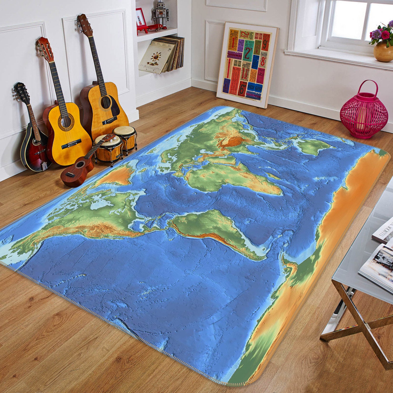 3D Volcano Eruption 220 World Map Non Slip Rug Mat