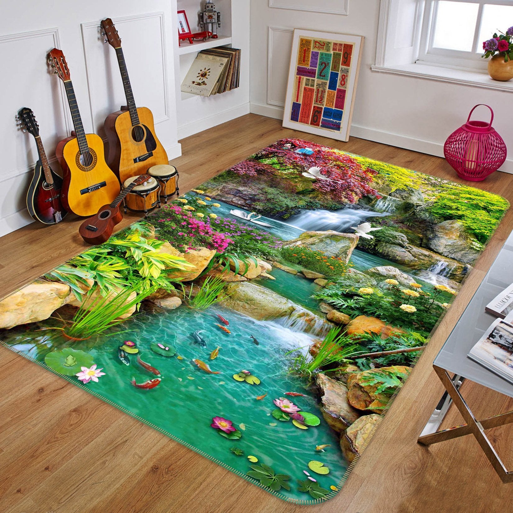 3D Swan Fish 020 Non Slip Rug Mat Mat AJ Creativity Home