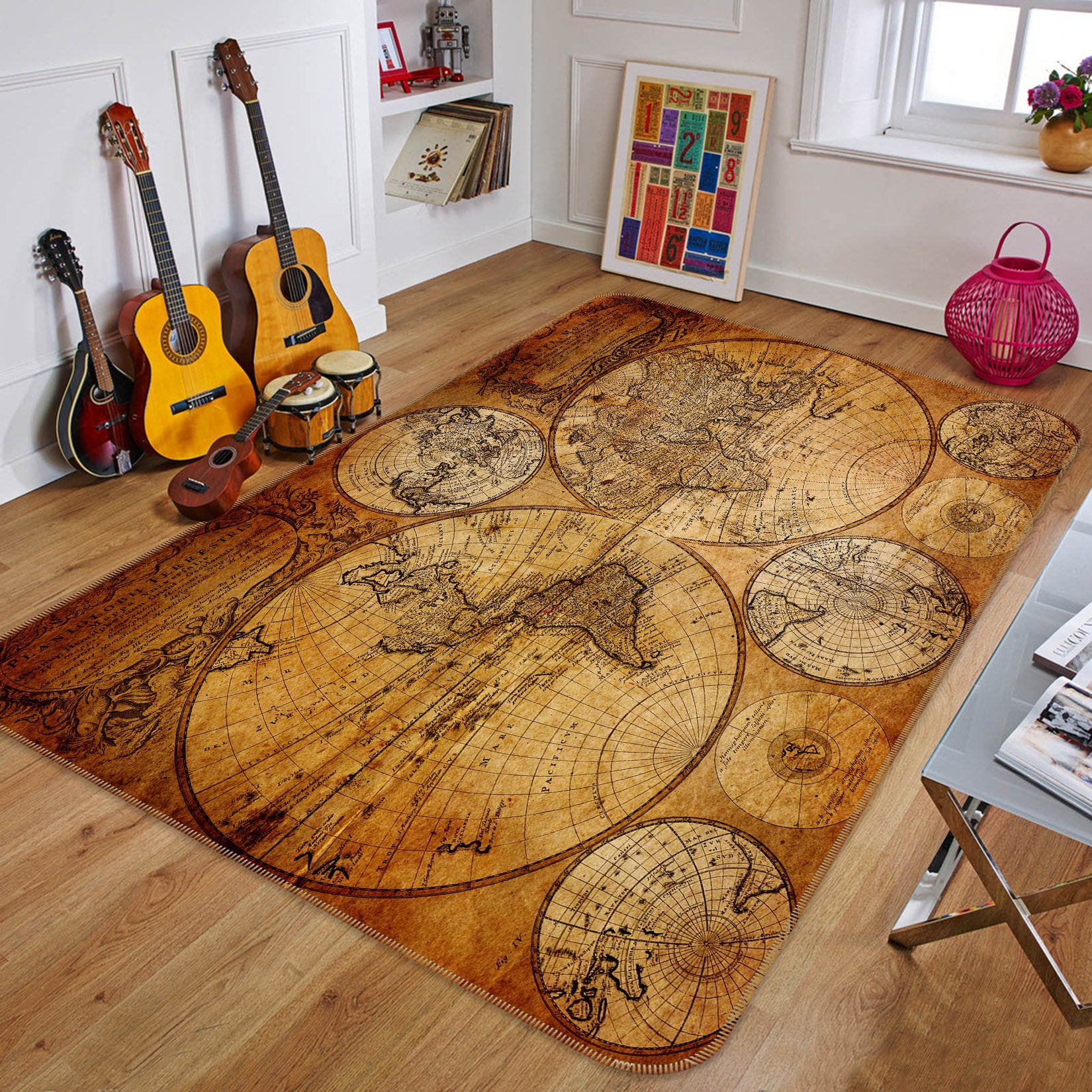 3D Precision Lines 225 World Map Non Slip Rug Mat