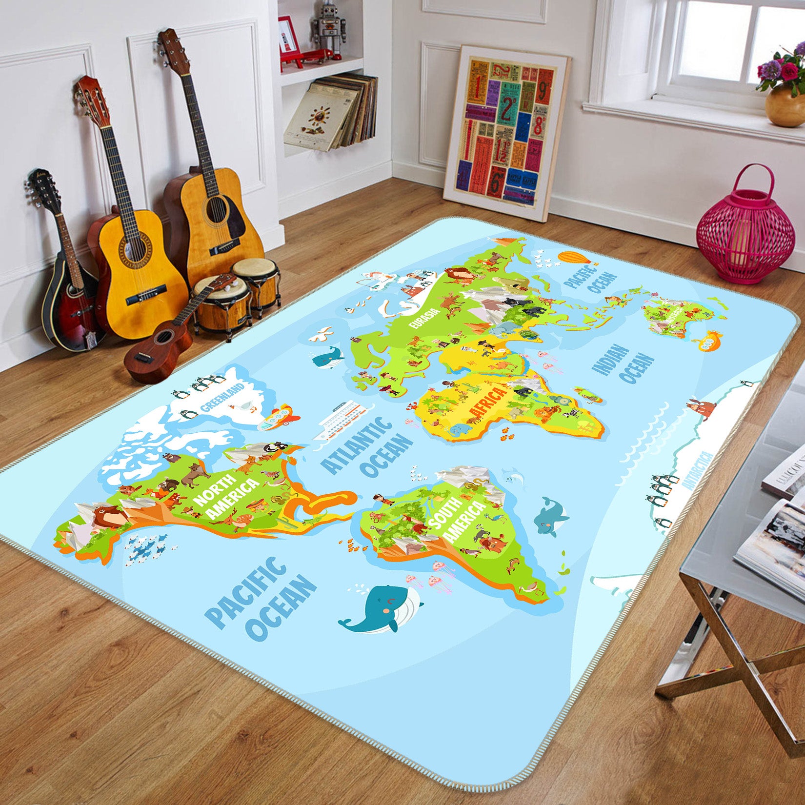 3D Green Territory 255 World Map Non Slip Rug Mat