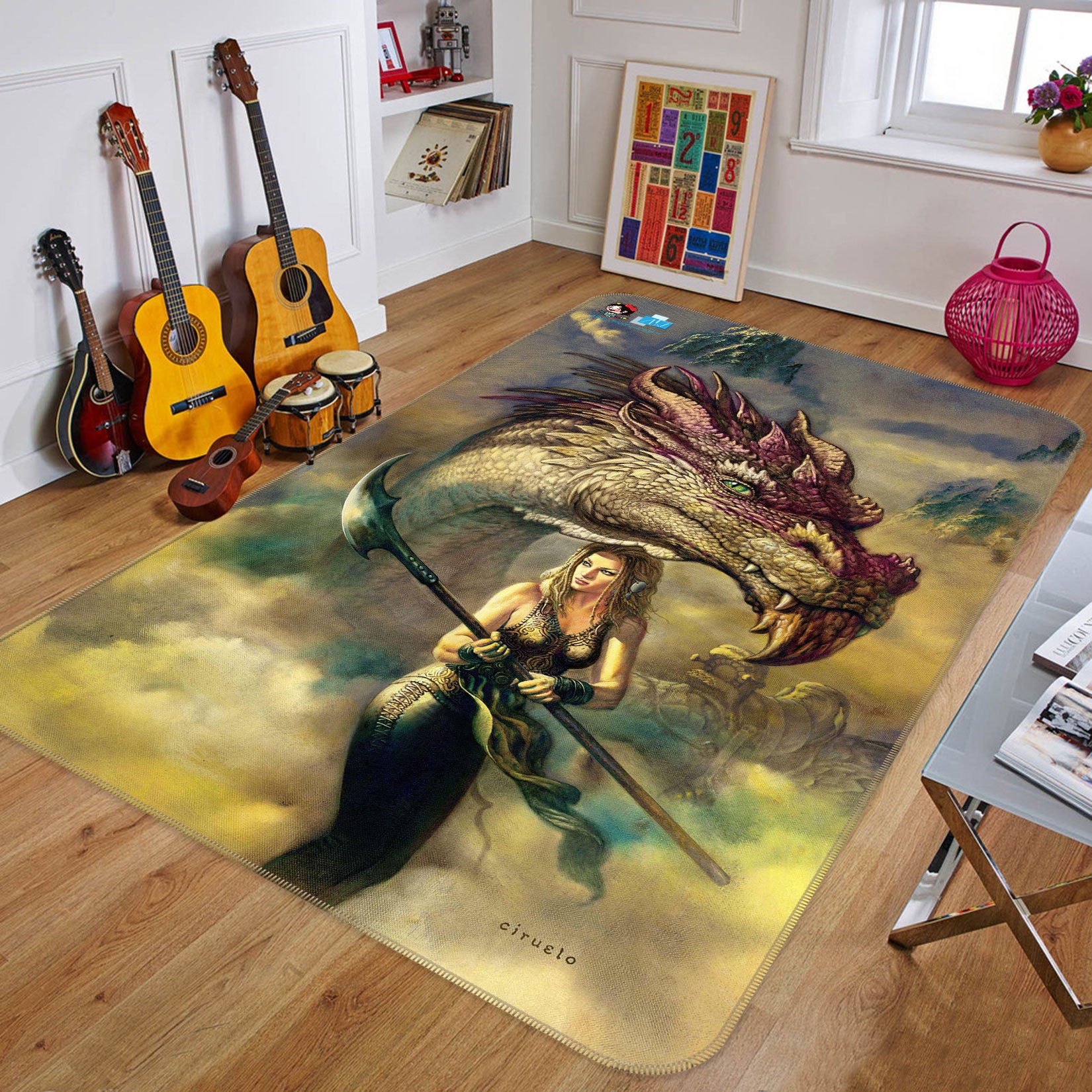 3D Purple Dragon Woman Weapon 6044 Ciruelo Rug Non Slip Rug Mat