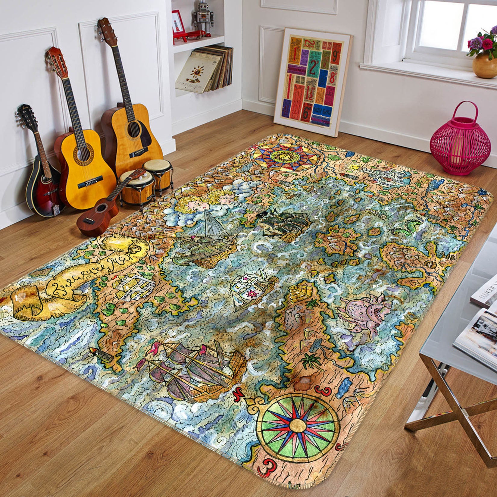 3D Valley River 293 World Map Non Slip Rug Mat