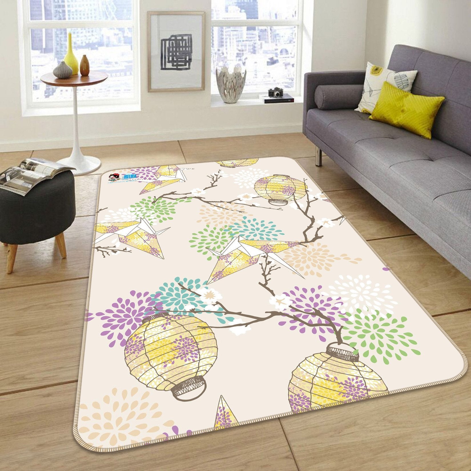 3D Lantern Paper Crane 003 Non Slip Rug Mat Mat AJ Creativity Home
