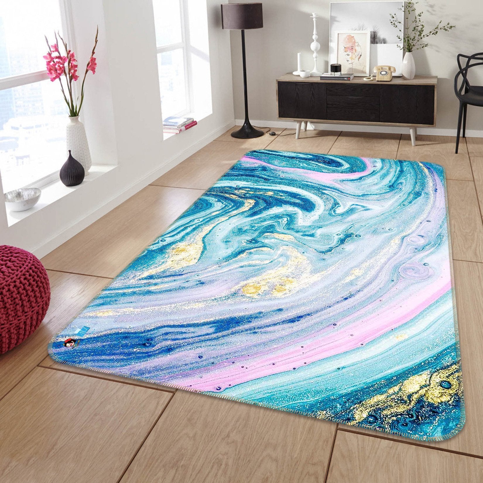 3D Vortex White Blue Mix 87 Non Slip Rug Mat Mat AJ Creativity Home