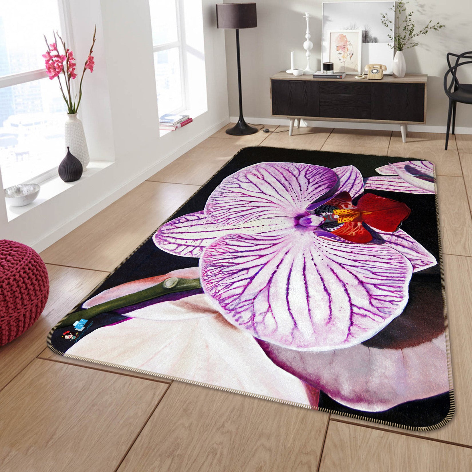 3D Purple Flowers 11141 Matthew Holden Bates Rug Non Slip Rug Mat