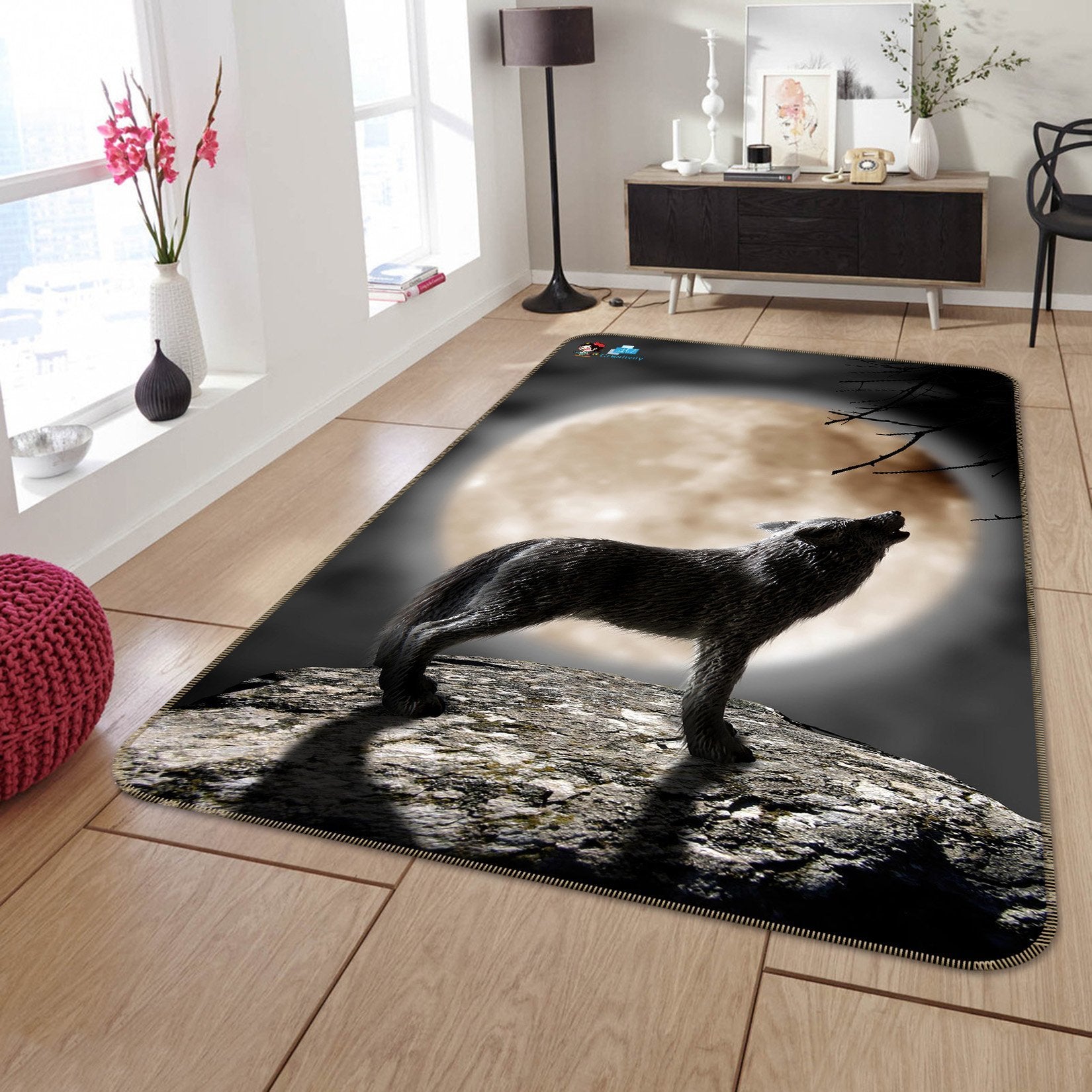 3D Full Moon Night Howling Wolf 224 Non Slip Rug Mat Mat AJ Creativity Home