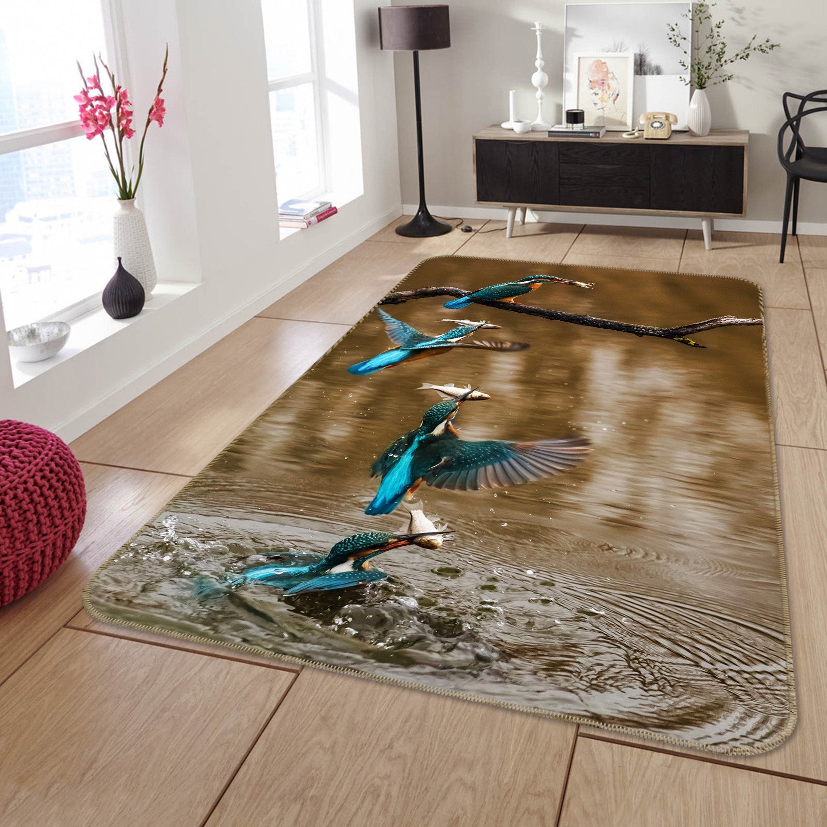 3D Blue Kingfisher 178 Animal Non Slip Rug Mat