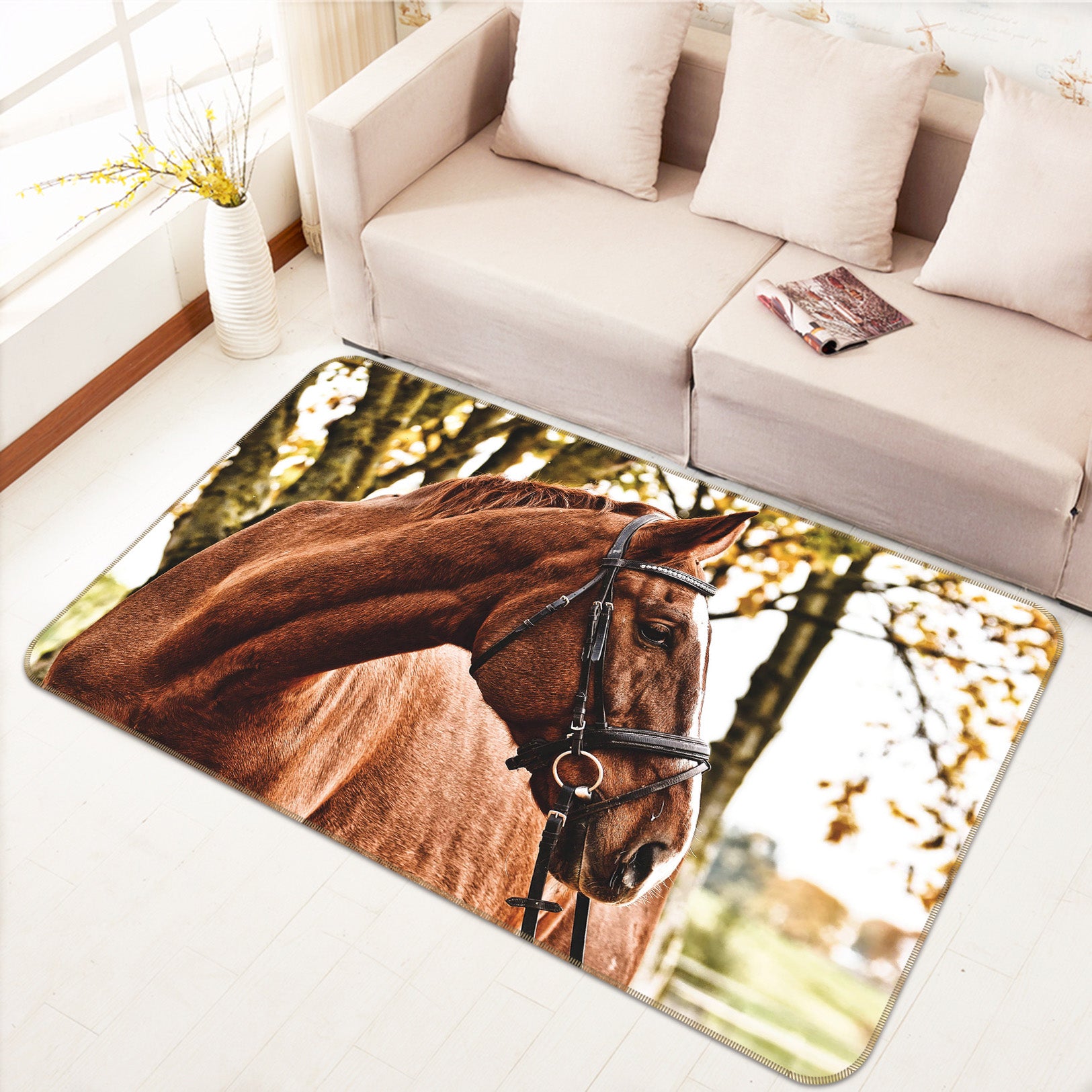 3D Horse Tree 095 Animal Non Slip Rug Mat