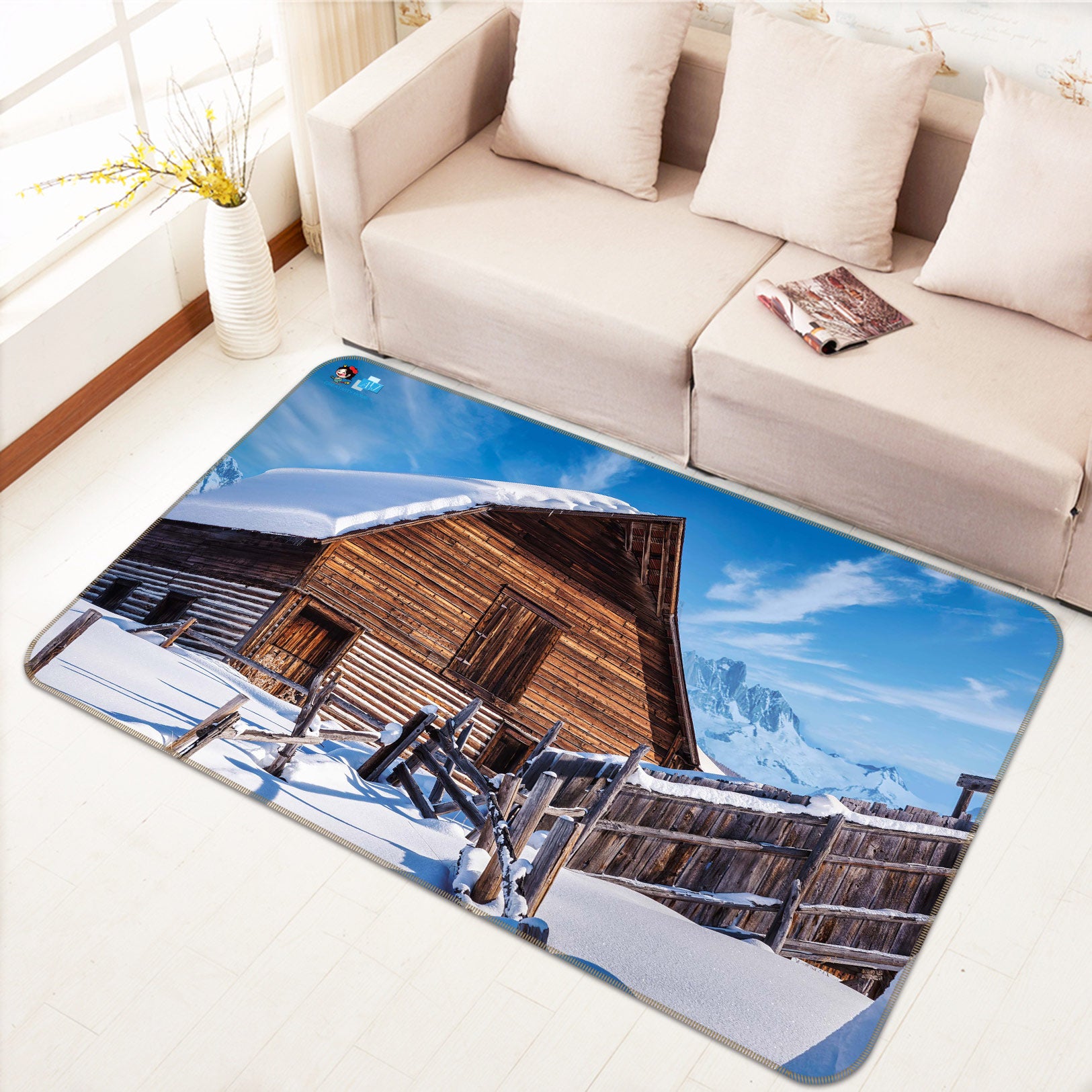 3D Winter Snow House 5156 Beth Sheridan Rug Non Slip Rug Mat