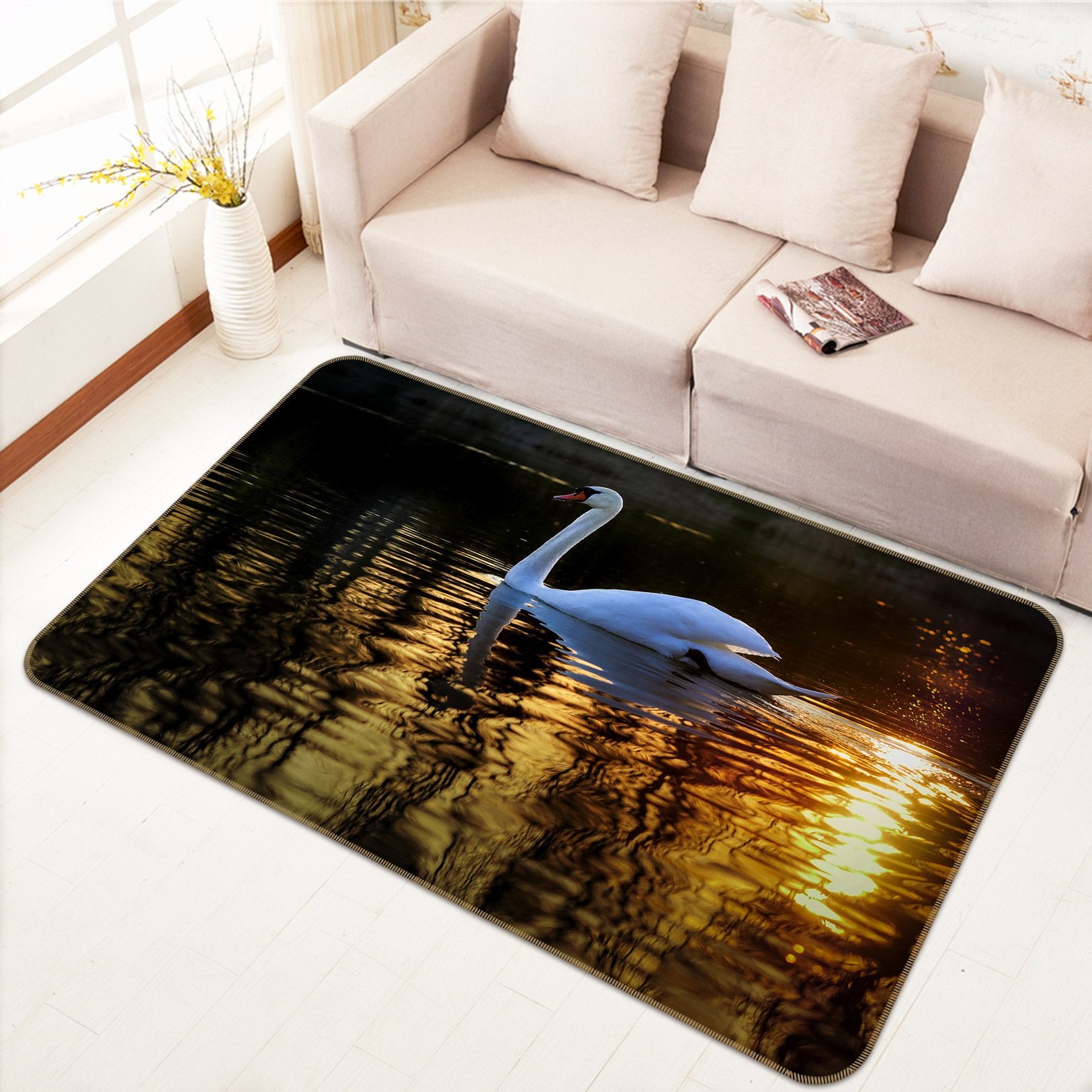 3D Swan Swimming 636 Animal Non Slip Rug Mat Mat AJ Creativity Home