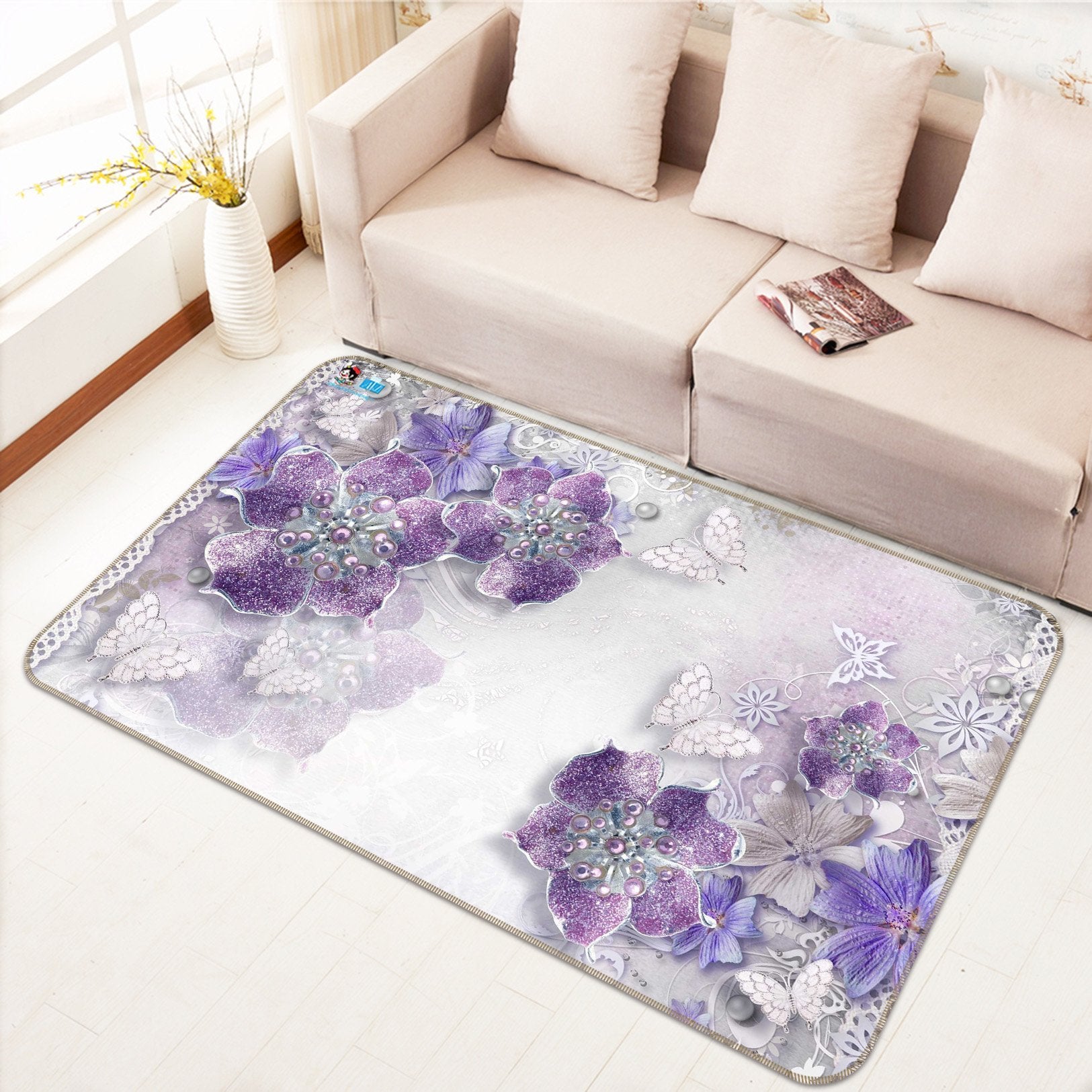 3D Purple Diamond Flower 673 Non Slip Rug Mat Mat AJ Creativity Home