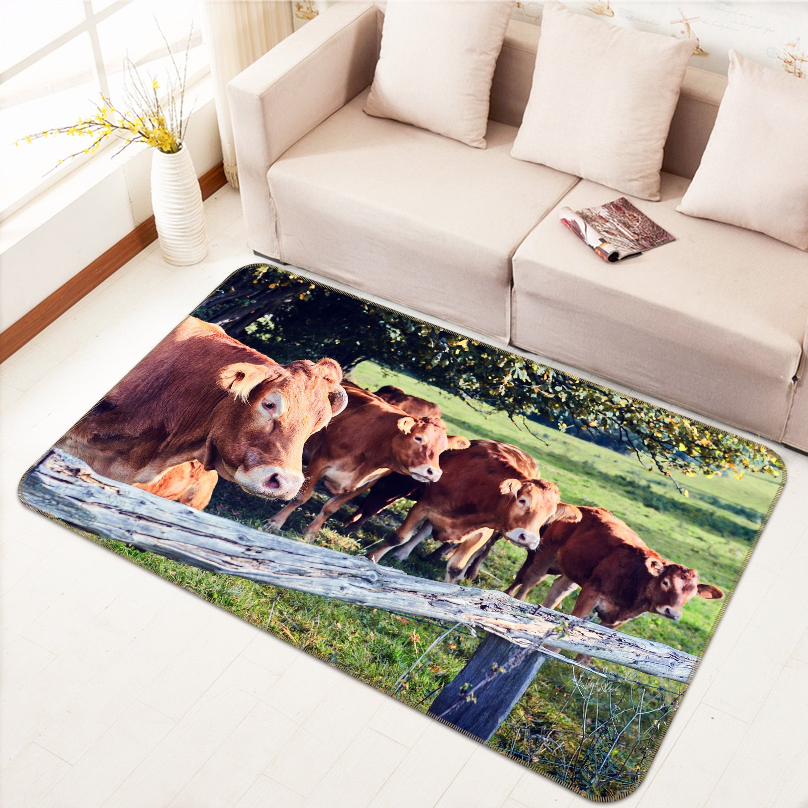 3D Tree Cow 036 Animal Non Slip Rug Mat