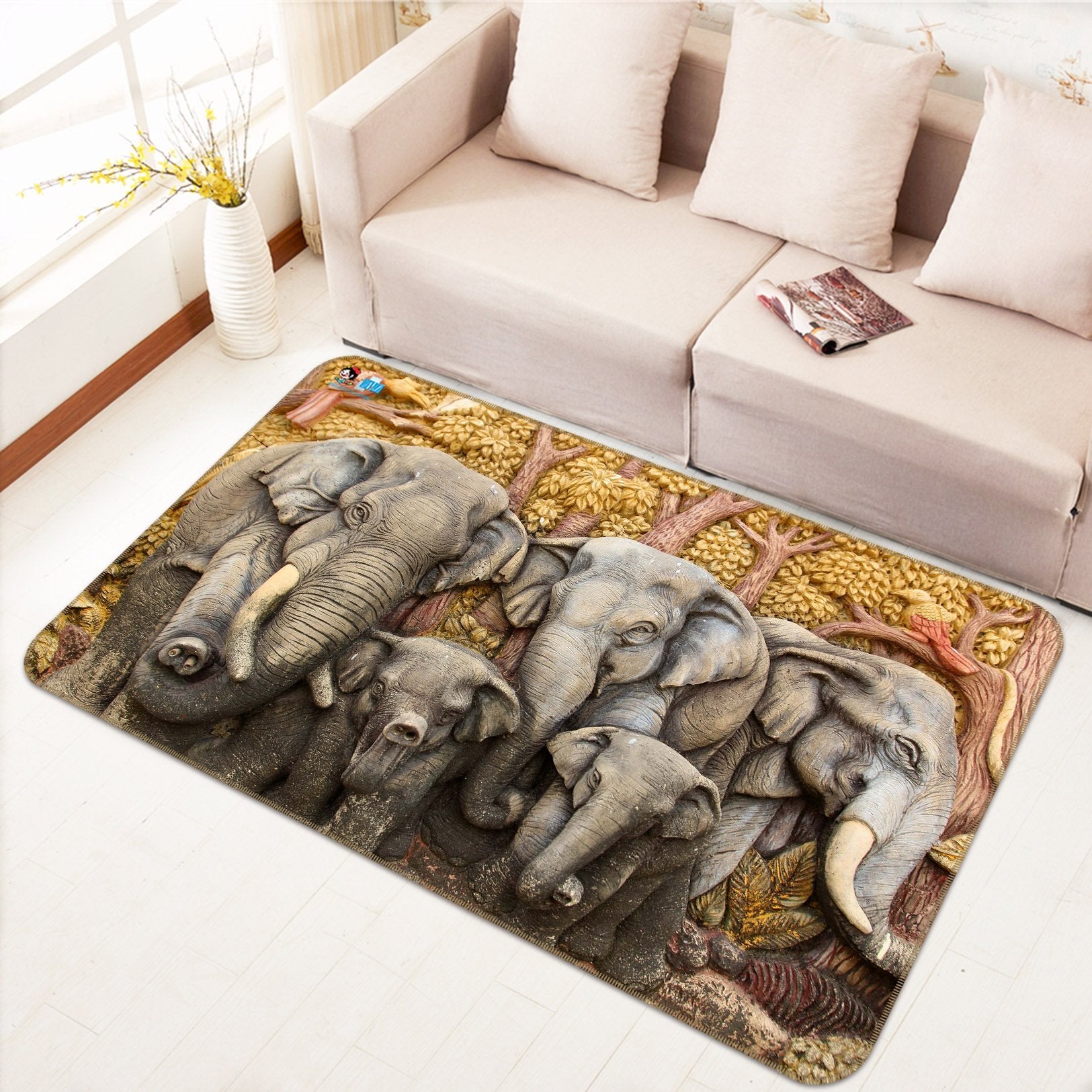 3D Embossed Elephant 412 Non Slip Rug Mat Mat AJ Creativity Home