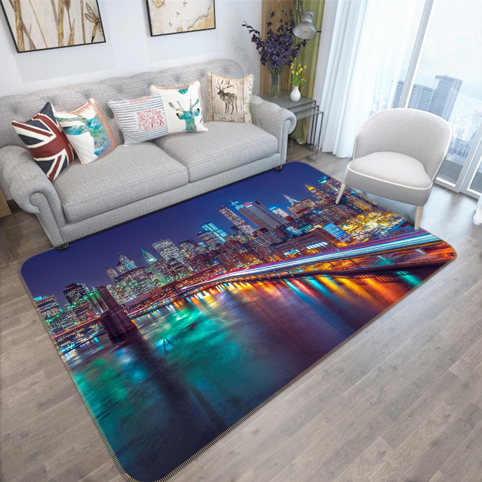 3D New York Lights 1007 Assaf Frank Rug Non Slip Rug Mat