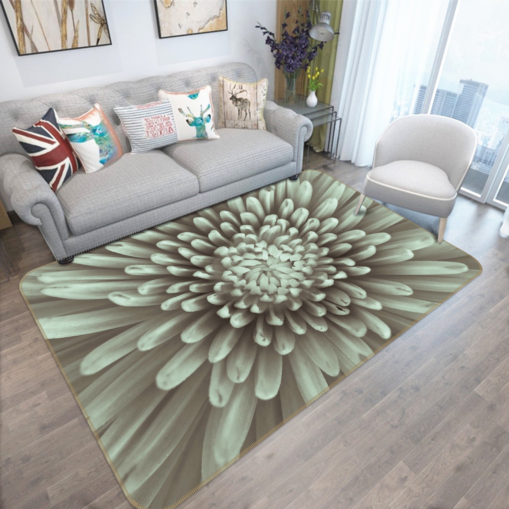 3D White Daisy 1001 Assaf Frank Rug Non Slip Rug Mat
