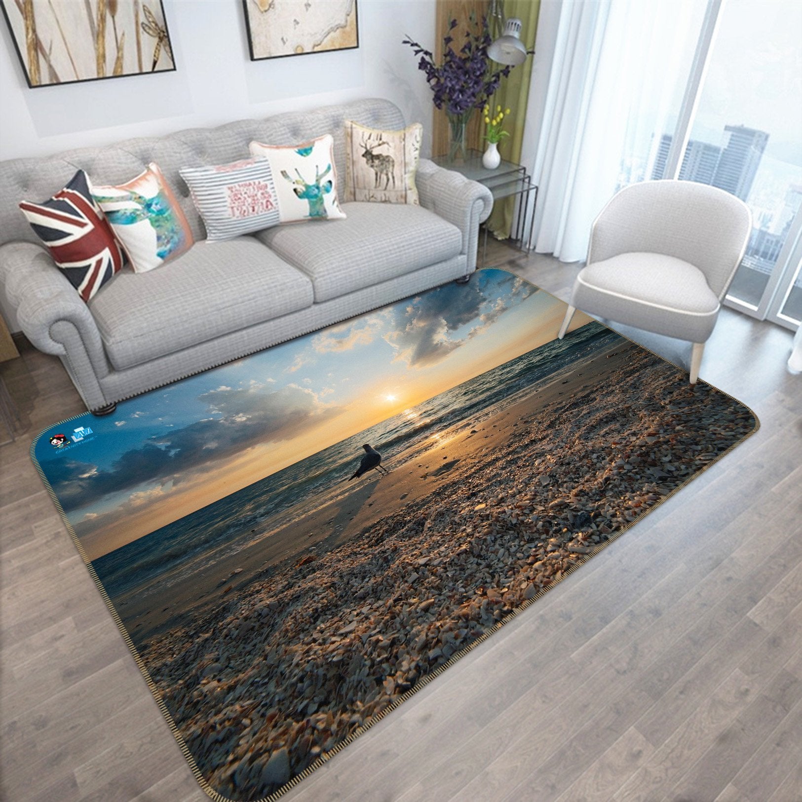 3D Sunset Seabird 037 Non Slip Rug Mat Mat AJ Creativity Home