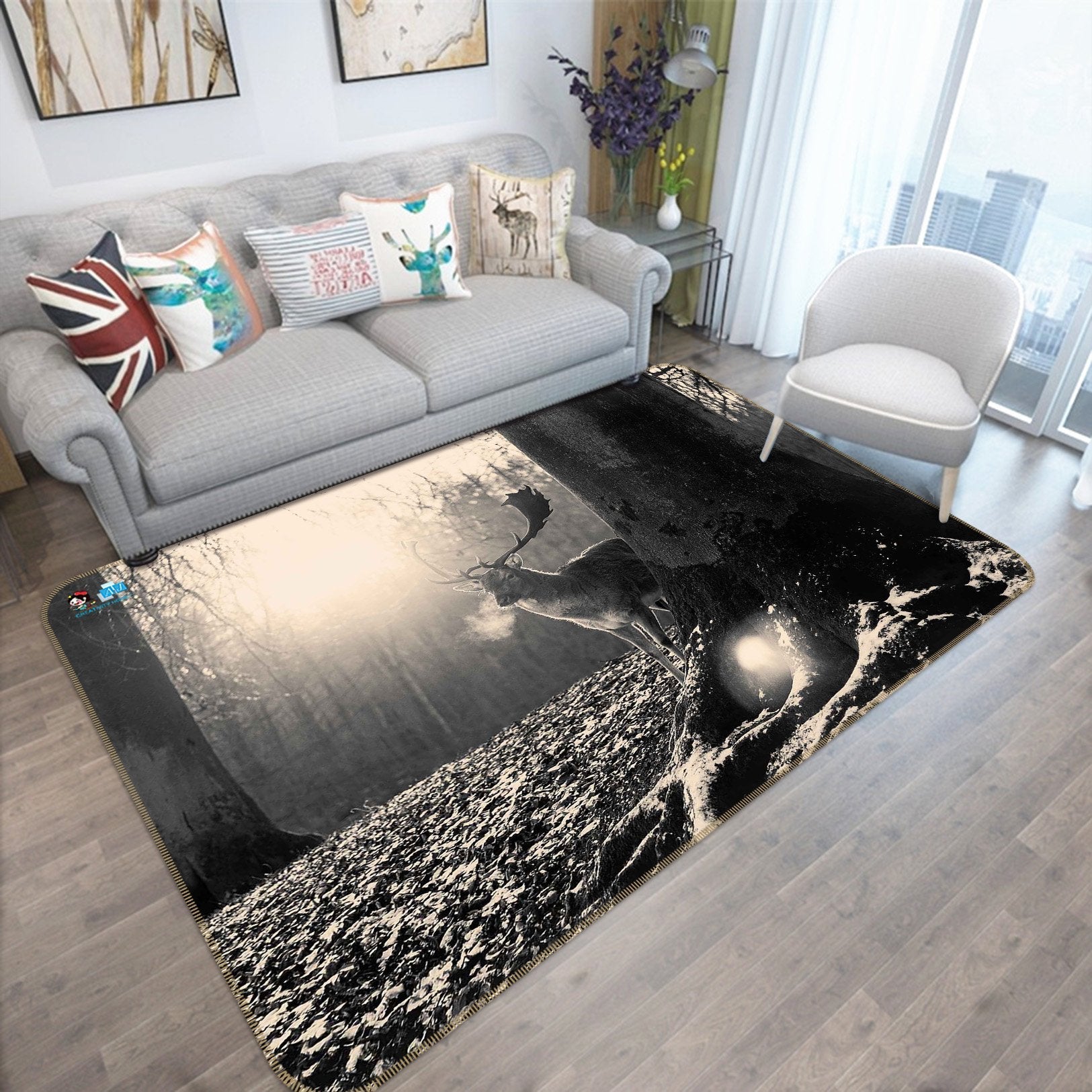 3D Winter Forest Deer 270 Non Slip Rug Mat Mat AJ Creativity Home