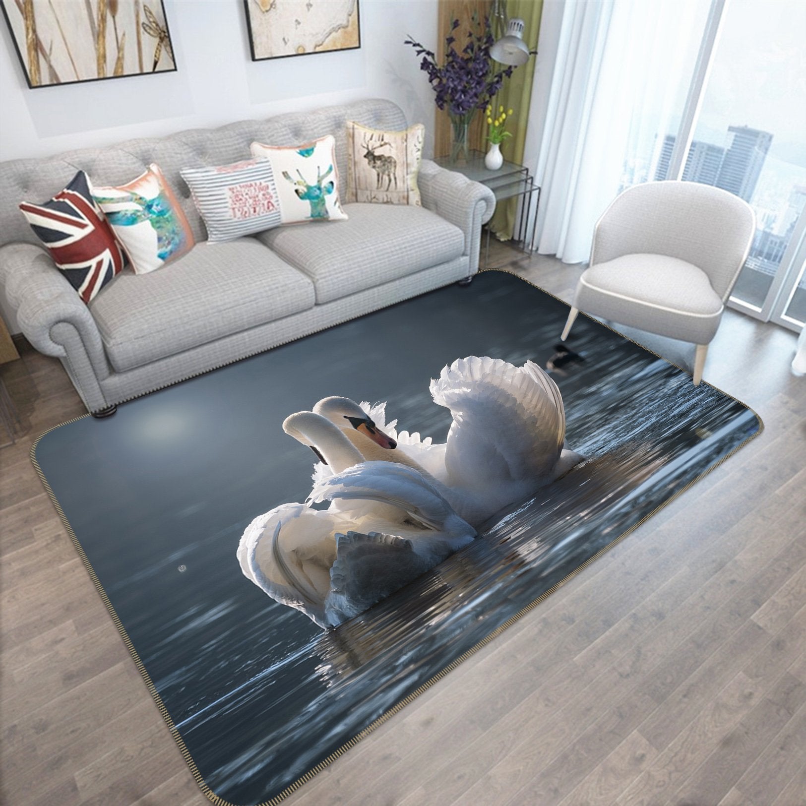 3D Swan 633 Animal Non Slip Rug Mat Mat AJ Creativity Home