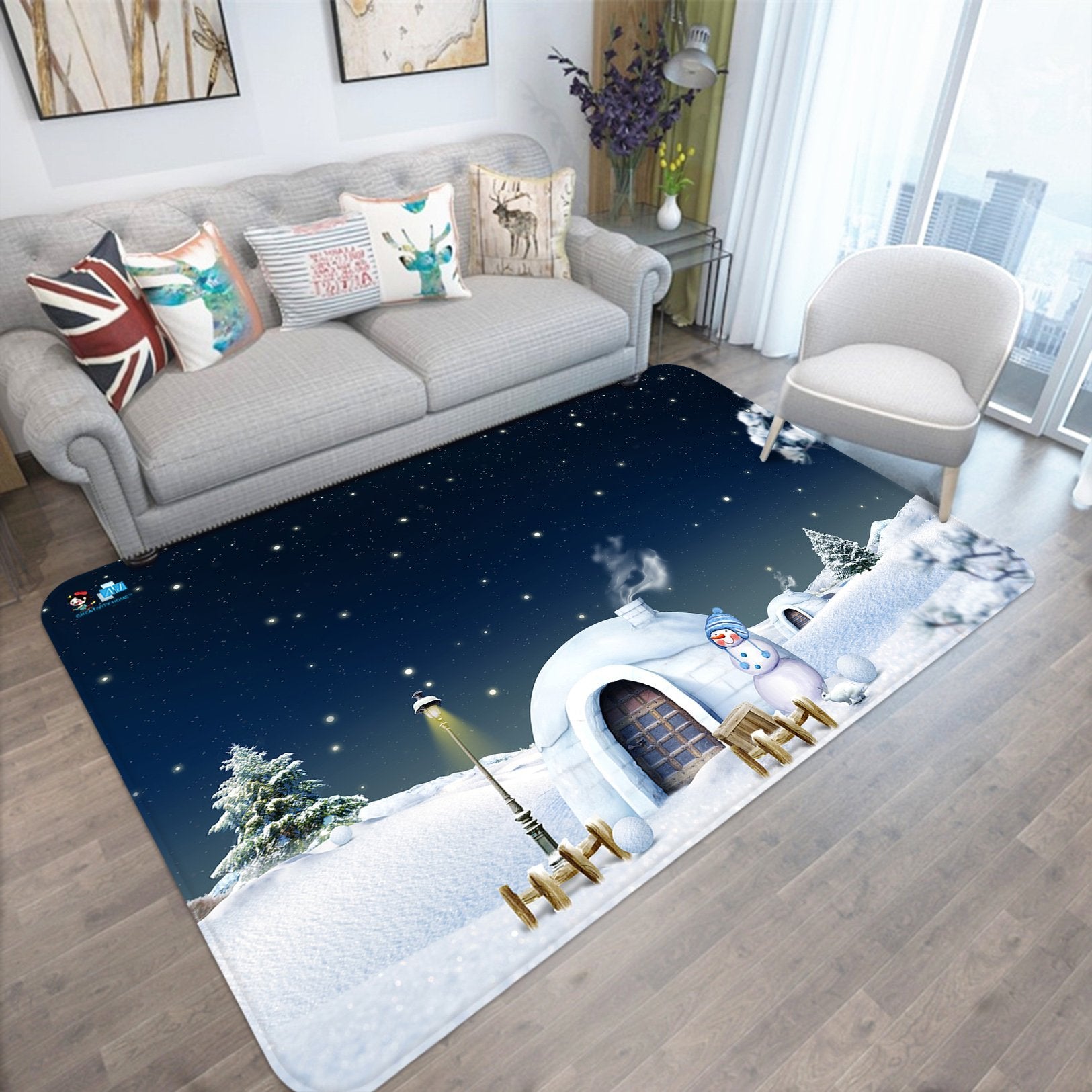 3D Snow House Street Light 027 Non Slip Rug Mat Mat AJ Creativity Home