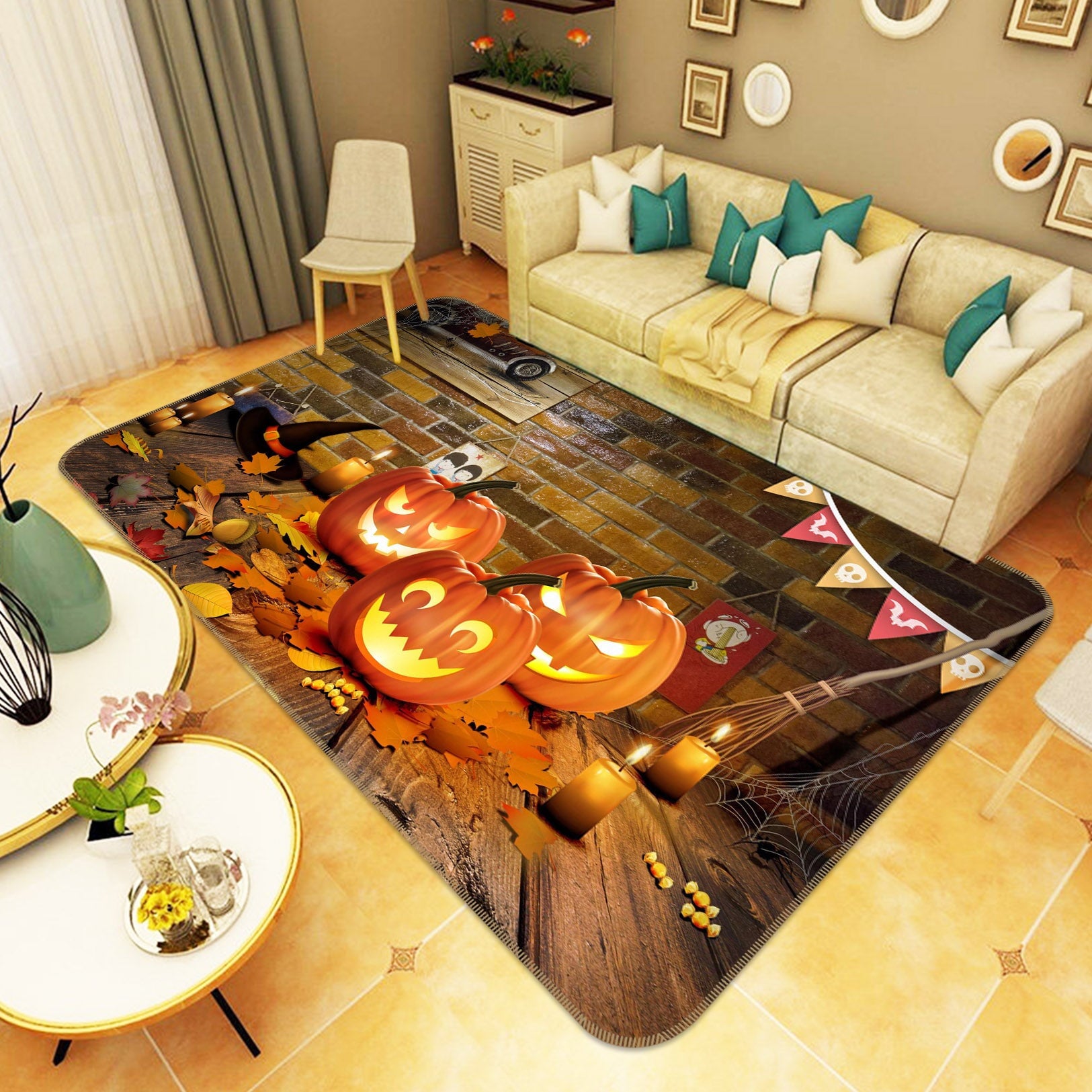 3D Pumpkin Maple Leaf 202 Halloween Non Slip Rug Mat Mat AJ Creativity Home