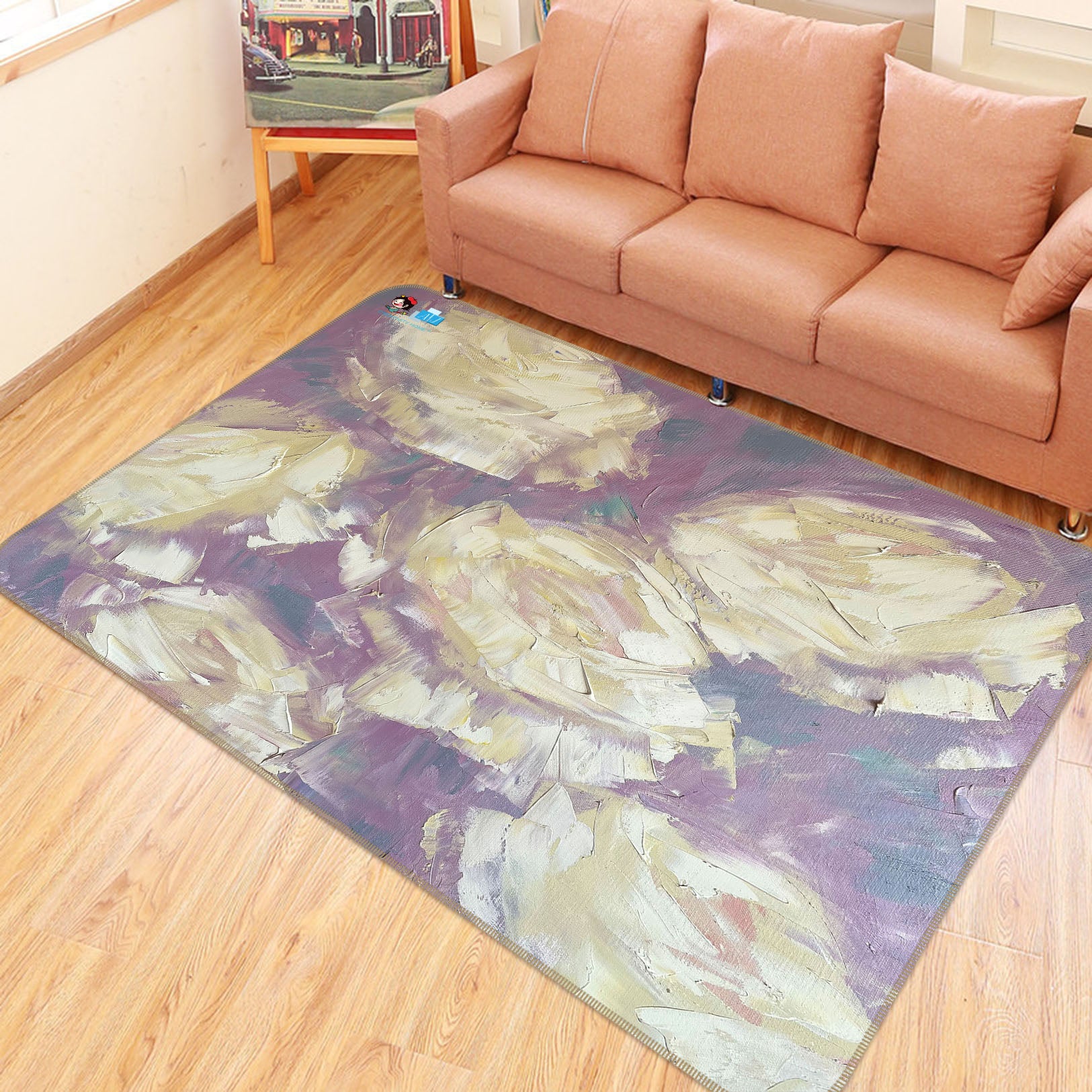 3D White Rose 3842 Skromova Marina Rug Non Slip Rug Mat