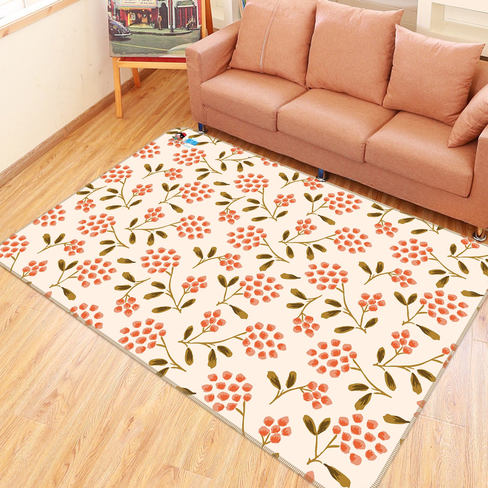 3D Red Polka Dot Flower Vine 10789 Kashmira Jayaprakash Rug Non Slip Rug Mat