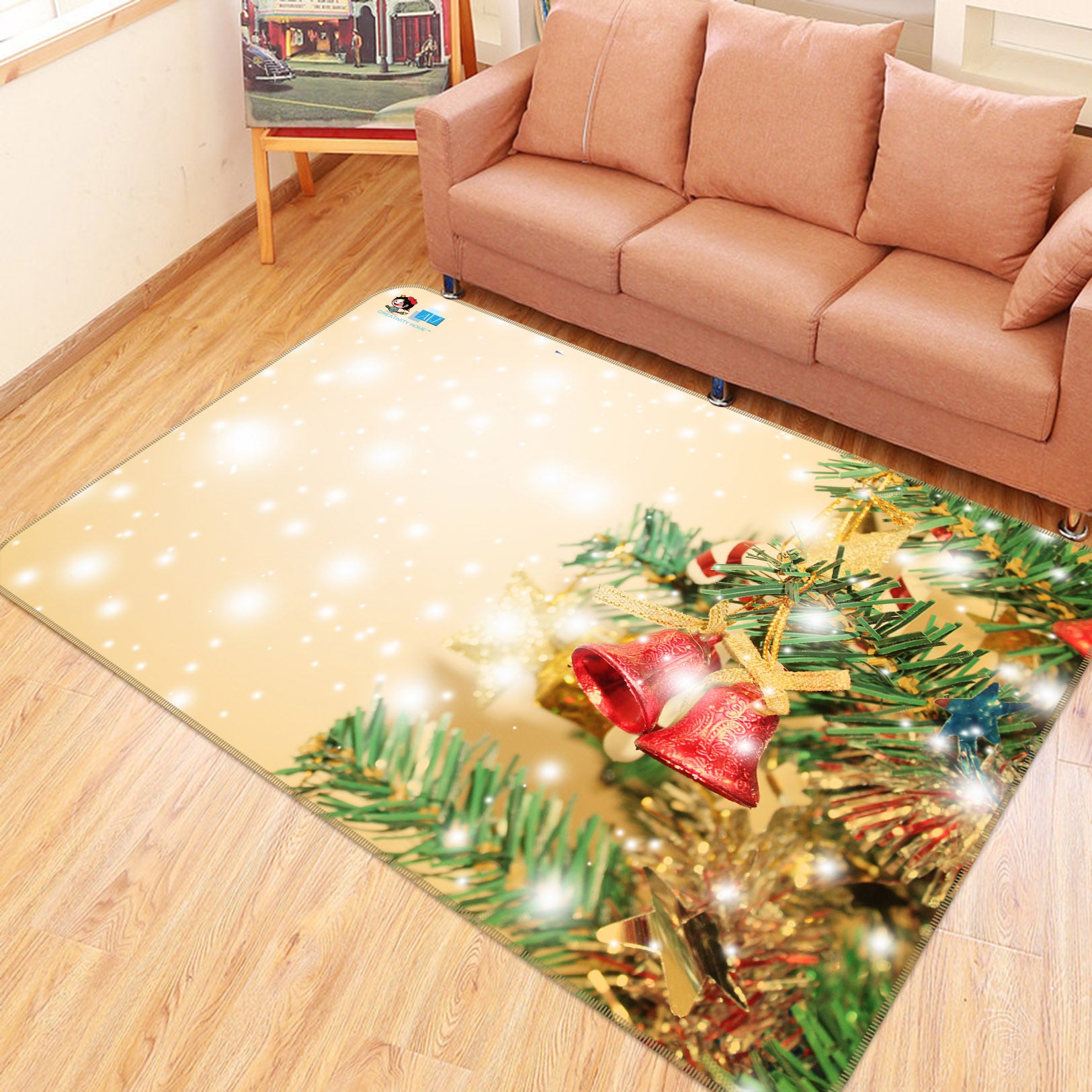 3D Bell Branch 56218 Christmas Non Slip Rug Mat Xmas