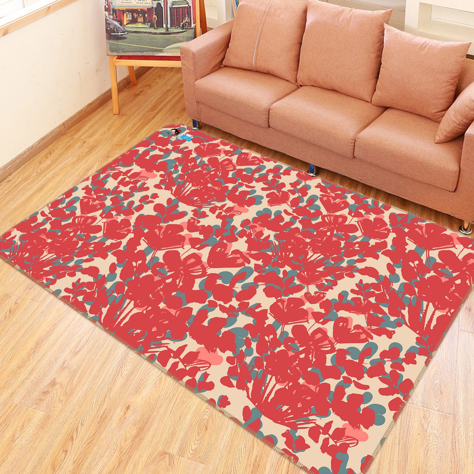 3D Red Flower Clump Pattern 107116 Kashmira Jayaprakash Rug Non Slip Rug Mat