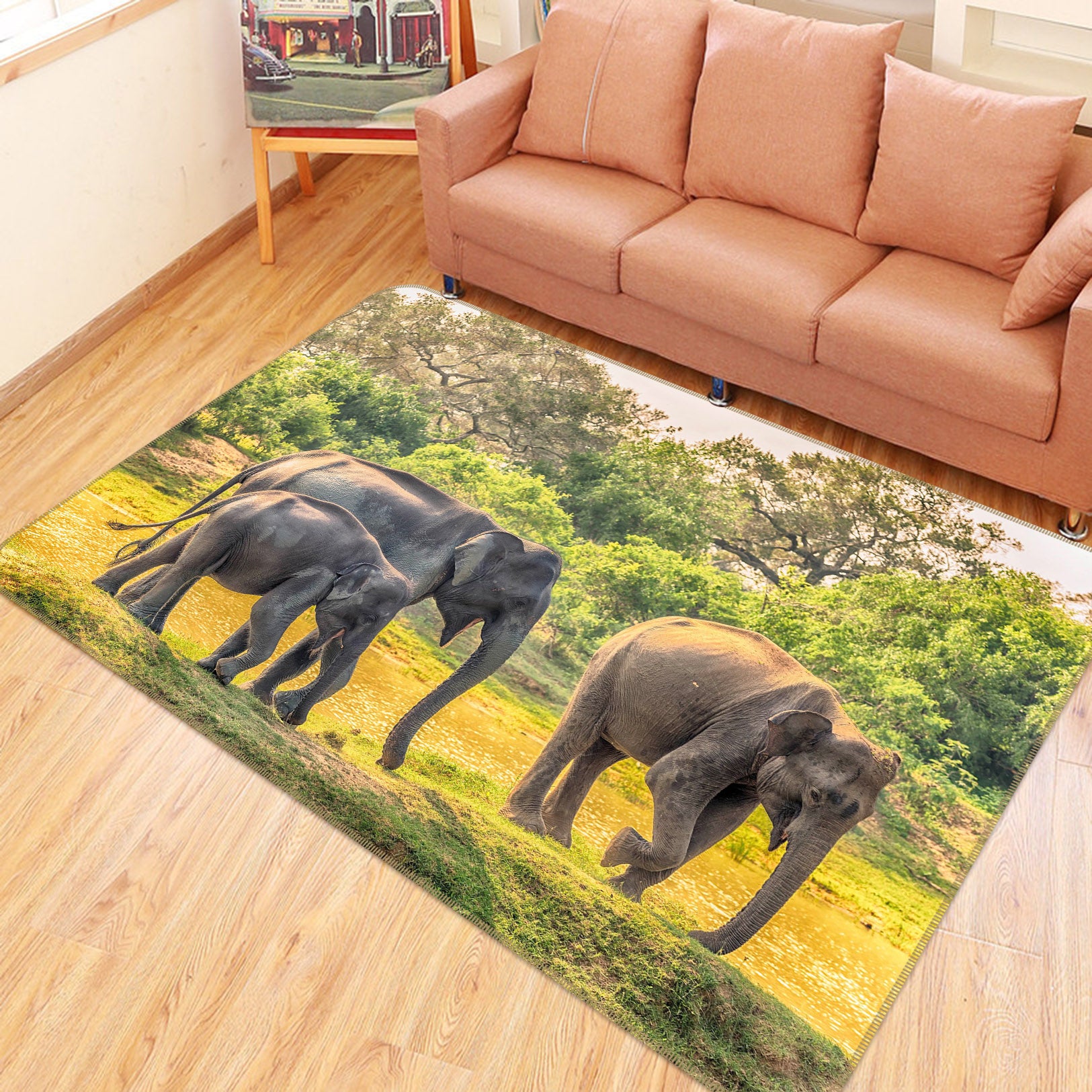 3D Elephant Park 060 Animal Non Slip Rug Mat