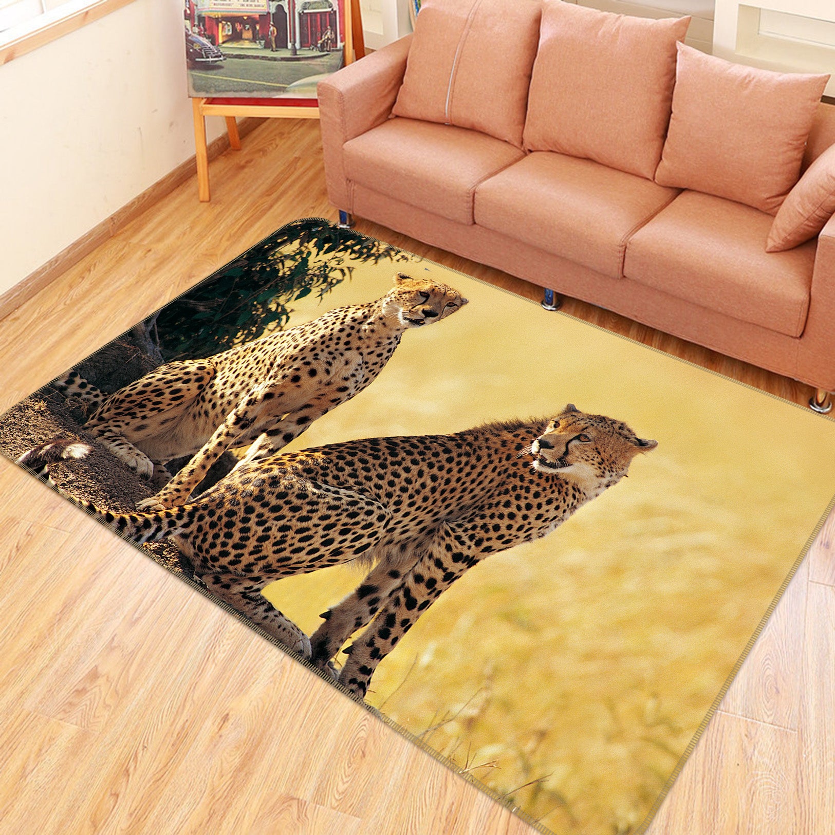 3D Leopard Yellow Grass 083 Animal Non Slip Rug Mat