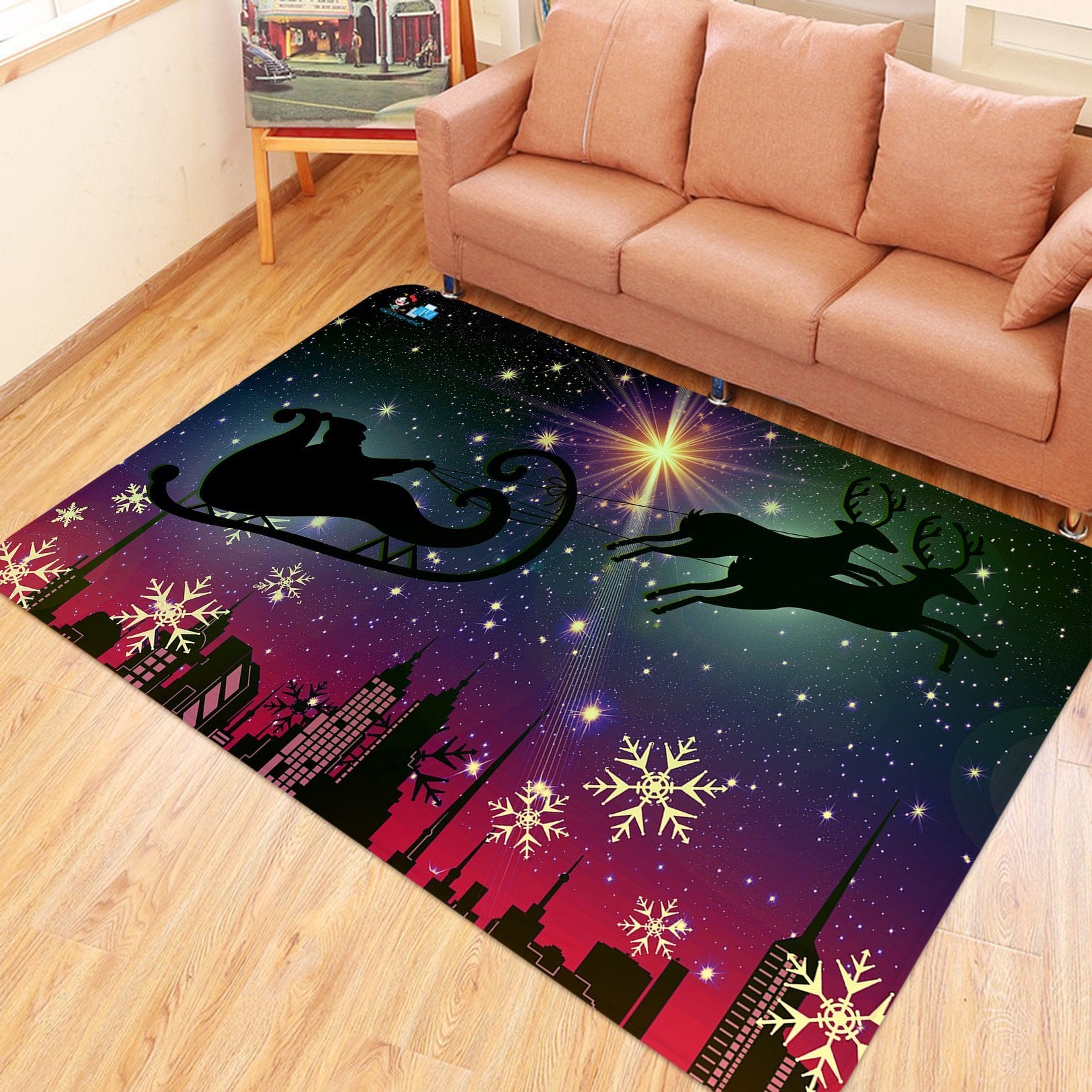 3D Night Snowflake Sled 021 Non Slip Rug Mat Mat AJ Creativity Home