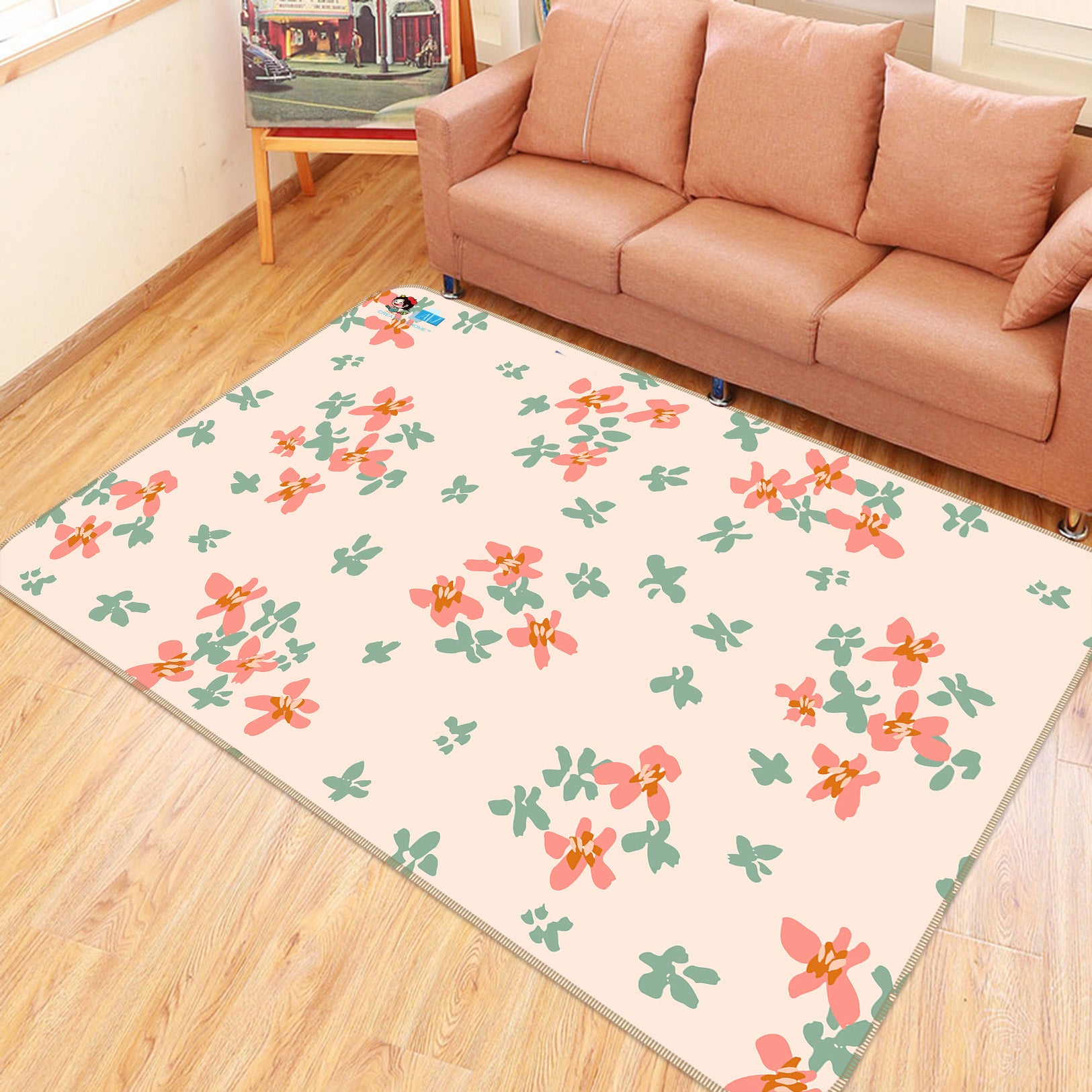 3D Green Pink Little Flower 107102 Kashmira Jayaprakash Rug Non Slip Rug Mat