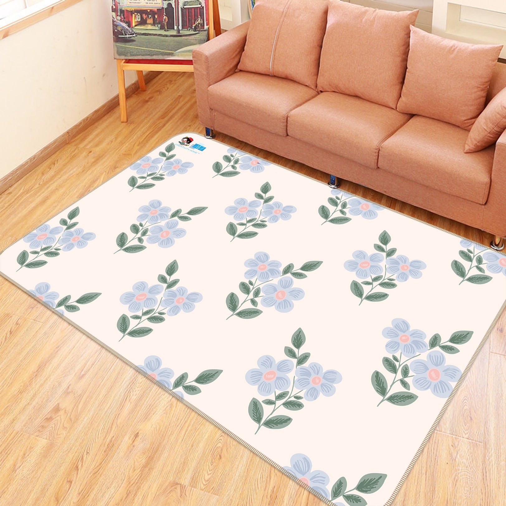 3D Blue Flower Pattern 107130 Kashmira Jayaprakash Rug Non Slip Rug Mat