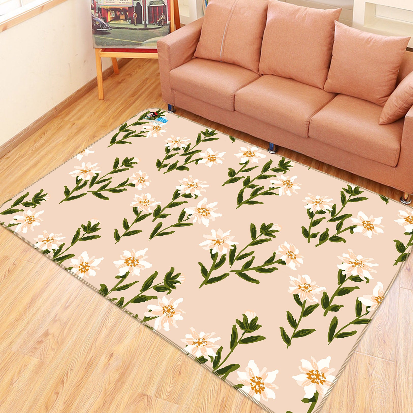 3D White Flowers 10788 Kashmira Jayaprakash Rug Non Slip Rug Mat