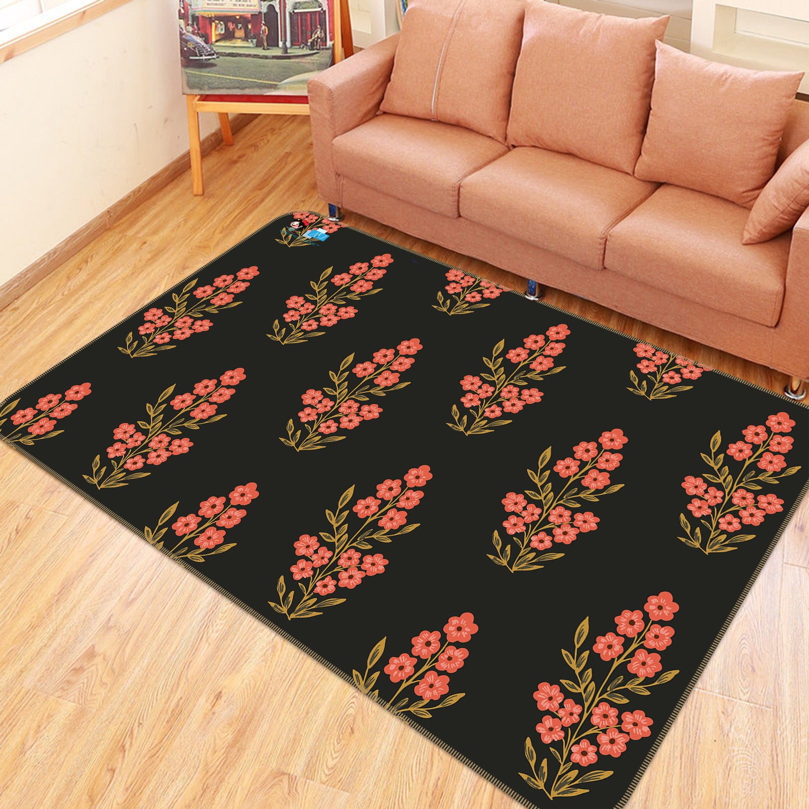 3D Red Flower Bush 10776 Kashmira Jayaprakash Rug Non Slip Rug Mat