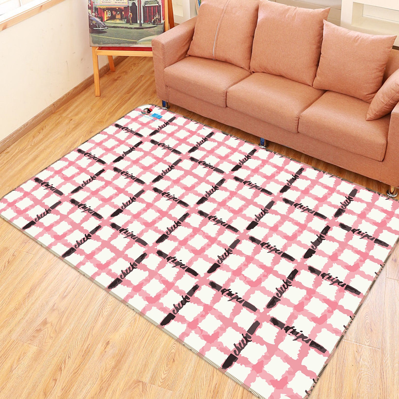 3D Pink Black Plaid Lines 10780 Kashmira Jayaprakash Rug Non Slip Rug Mat