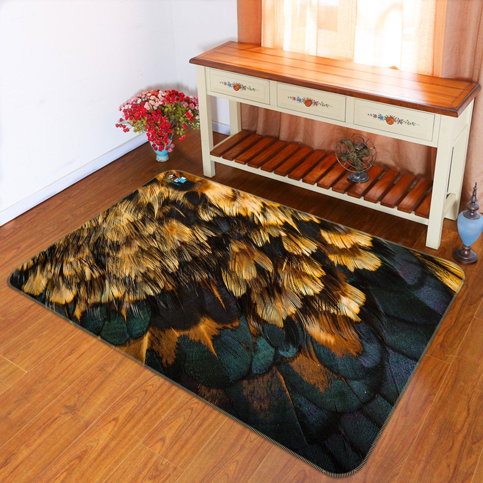 3D Golden Round Feather 11 Non Slip Rug Mat Mat AJ Creativity Home