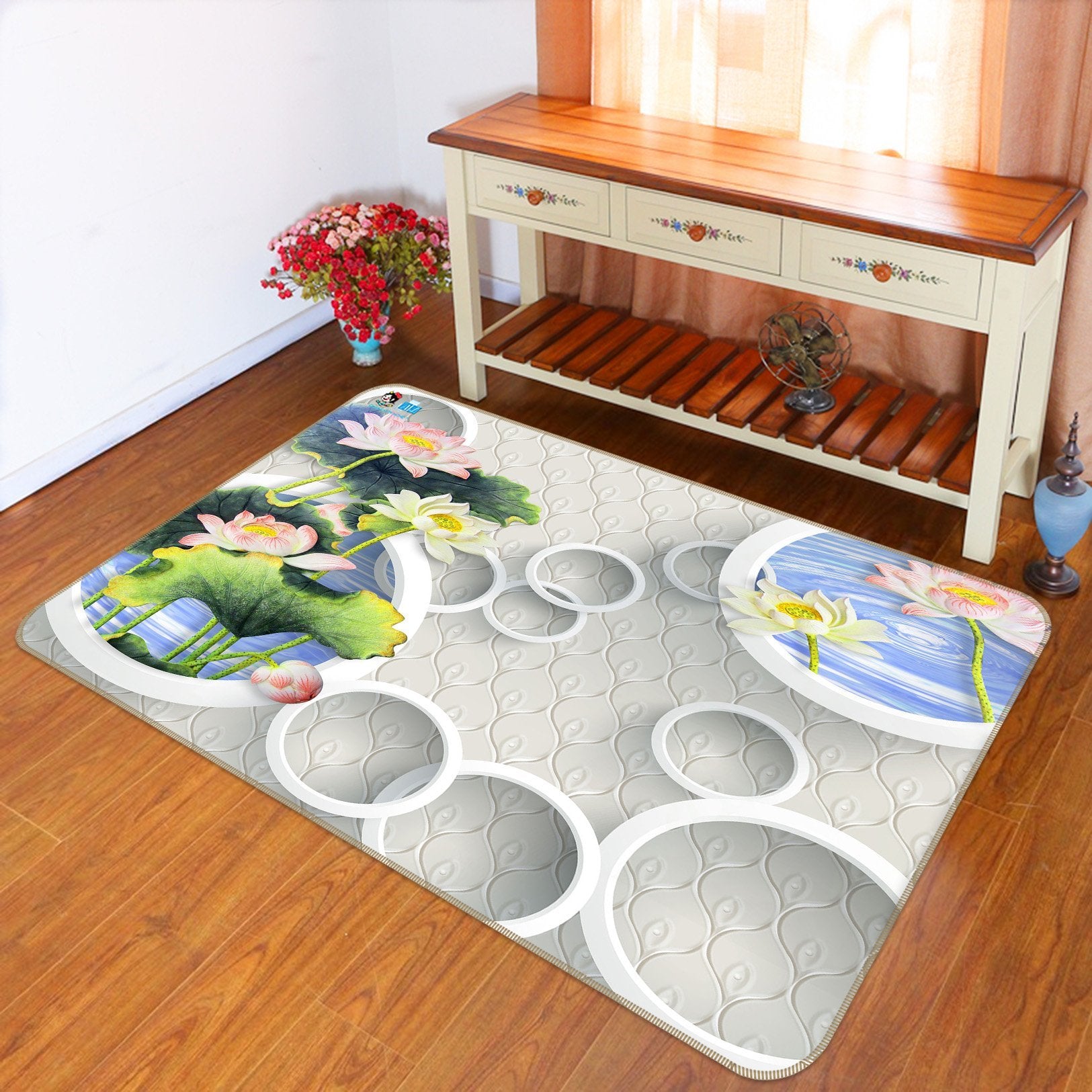 3D Circle Lotus 735 Non Slip Rug Mat Mat AJ Creativity Home