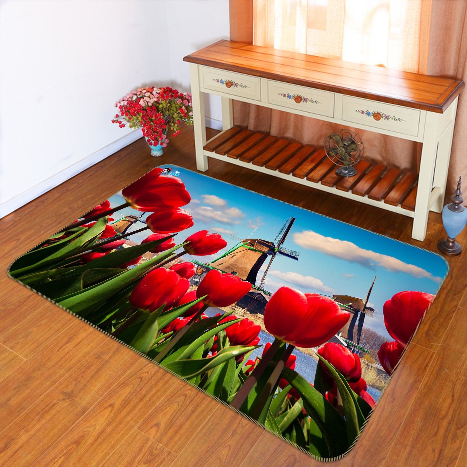 3D Windmill Safflower 368 Non Slip Rug Mat Mat AJ Creativity Home