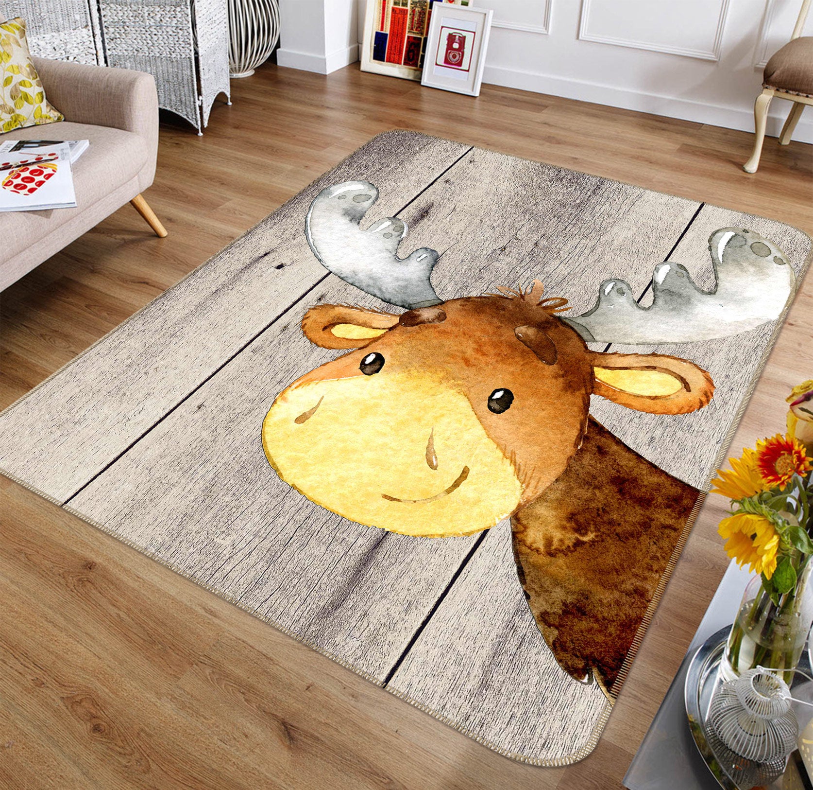 3D Yellow Reindeer 136 Uta Naumann Rug Non Slip Rug Mat