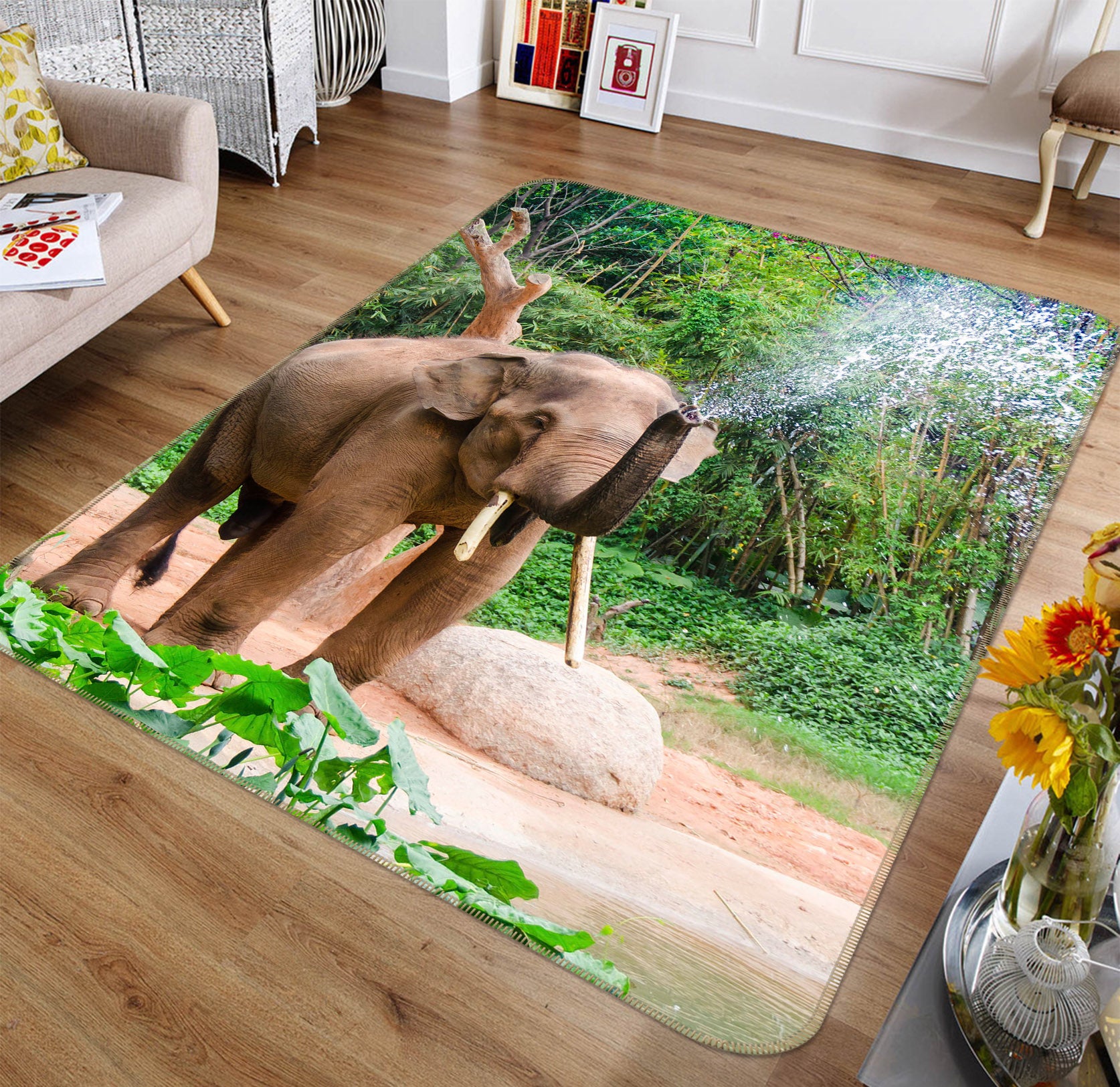 3D Elephant Forest 198 Animal Non Slip Rug Mat