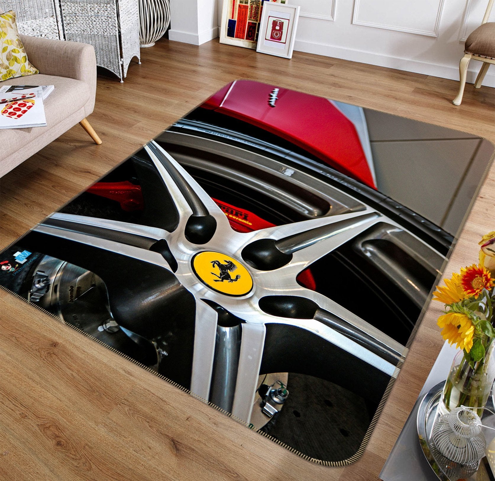 3D Red Wheel 253 Non Slip Rug Mat Mat AJ Creativity Home