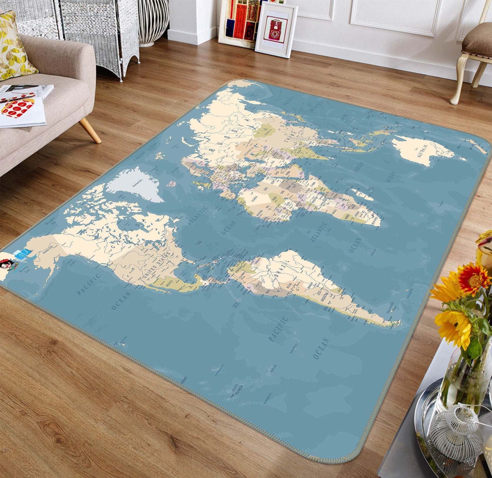 3D Blue Map 155 Non Slip Rug Mat Mat AJ Creativity Home