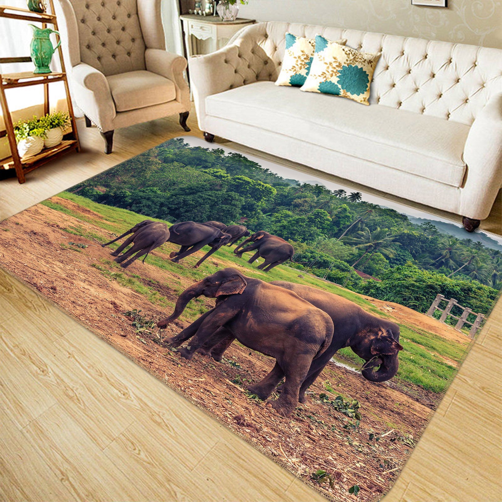 3D Elephant Grass 057 Animal Non Slip Rug Mat